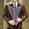 Erkek takım elbise kalitesi sonbahar erkekler doğal koyun derisi deri ceket kış markası gerçek ceketler kalınlaşan yaka ceket