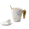 Mugs Angel Winged Ceramic Mug med lock Pearl Glazed Cup Creative High Beauty Office Coffee Water