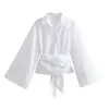 Camicetta femminile camicia a doppio petto a petto poplin texture wotband wow top a maniche lunghe