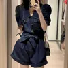 Les combinaisons pour femmes Rompers Denim Assuites pour femmes Tops Toison Contrus ContuSt Vintage Loose Wide Jam Shorts Rompers One Piece Offits Women Clothing Y240510