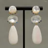 Dangle Earrings Real White Sea Shell Mother Pearl Blue CZ Paved Stud Earring Handmade For Lady Party Gift