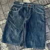 Pattern trasversale geometrico ricamato pantaloncini di jeans oversize per uomini anni 2000 harajuku hip hop high waist pantaloni y2k baggy 240510