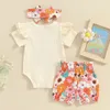 Pudcoco Infant Born Babhirgher 3pcs Summer Outfit半袖ロンパーフローラルショーツヘッドバンドセット生まれ240507