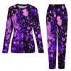 Pyjamas de peinture néon à la peinture néon pour femmes éclaboussures violettes romantique costume de maison femme 2 pièces esthétique Graphique graphique surdimensionné cadeau