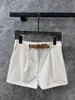Kvinnors shorts 2024 Spring Summer Casual White Retro Belt Decoration Linne bomull Hög midja A-Line Woman Byxor kvinnliga byxor