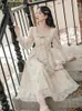 Lässige Kleider romantische Lady Fairycore Kleid Frau Vintage Sweet Bow Print Spitze Blütenhülle Prinzessin Faldas Vestido Festa