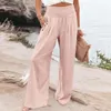 Frauenhose solide hohe Taille gerissene Baumwollwäsche für Frauen Sommer Schlanker Fit gerade Hosen Streetwear Lose Anzug