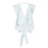 Traf Halter Top Women sexy Bustier woman White Ruffle Backless Tank Ladies Laceup Crop Summer Tops 2024 240507