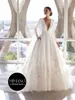 デザイナー長袖のサテンメインウェディングドレス2024新しいディープVネック花嫁気質シンプルなスタイル