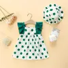 Meisjesjurken (0-3 jaar oud) zomer Baby Polka Dot Small Flying Sleeve Princess Dress Leuk Beach met hoed