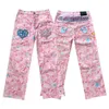 Мужские джинсы Новый дизайн чувствует себя тяжелым мастерством розовые камуфляжные джинсы Mens Street Hip-Hop Unisex Strast