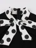 Casual Dresses Tonval Polka Dot Long Sleeve Vintage For Women Spring Bow Tie Neck 50s Elegant A-Line Black Cotton Dress