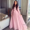 Simple A Line Pink Prom Evening Dresses Poet Long Sleeve Floor Length Graduation Women Long Party Gowns Robe De Soiree Dubai Kaftan 0510