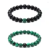 Strand 8mm Natural Lava Volcanic Stone White Pine Armband Rock Malachite Pärlor för DIY Women Men smycken par