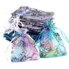 3Pcs Gift Wrap 25/50/100pcs/lot Organza Gift Bag Jewelry Packaging Drawstring Bag Multi-size Colorful Trees Printing Party Wedding Candy Bag