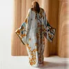 Manto de cetim de cetim de impressão floral feminina Kimono Cardigan Open Front Long Cover Ups Outerwear Robes