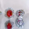 Studörhängen S925 Silver Ear High Carbon Diamond 7 9mm Red and Blue Treasure Zircon Versatile Earring Smycken