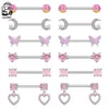 Nipple Rings A Pair Cute Heart Dangled Nipple Piercings Barbell for Women Pink Color Moon Butterfly Shaped Sexy Nipple Rings Shield Bar Sets Y240510