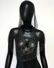 Seksowna głęboka kamizek na szyję dla kobiet błyszczącego krinekaru pustka Postrzegana przez fasfet z kapturem top rave festival tops 240509