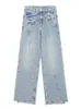 Женская карманная кармана Zbza украшенная средняя талия джинсы для джинсов.