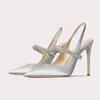 shipping new Free Ladies 2024 leather satin sandals 10CM 8CM 6CM high heel pointed toe pillage diamond SHOES party wedding American Europe Elastic band big size