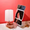 Kompaktowe lustra Składane lustro makijażu LED z szufladami Inteligentne dotyk Dimmer Beauty 2x/3x Powiększona powierzchnia pulpitu Q240509