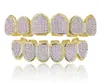 Rock Microinlaid Hip Hop Teeths Grillz Pink Zircon Fang Top Bottom Dents Set Copper Bijoux6446568