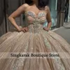 Sparkly Rose Gold Sweetheart Quinceanera klänningar Glitter Ball Glows Applicants Crystals Beads Sweet 15th Dress Prom Party