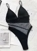 Dames badmode 2024 sexy splicing mesh zie door vrouwelijke eendelige zwempak vrouwen hooggesneden monokini badpak zwemstrand slijtage