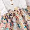 Robes de fille Hibobi One Piece Summer Girls Coton Migne Couche courte Couleur Couleur Bloc de floral Modèle Bow Ruffle Robe décorative pour bébé