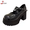 Chaussures habillées Black Super High Talons Chunky Platform Mary Jane Femmes Design Round Toe Talons épais Pompes Gothic Lolita