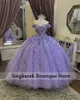 Nouvelle arrivée Lavande Quinceanera Robes Ball Sparkly Perle Sequin Flower Applique Birthday Party Robe Sweet 16th Prom Robe