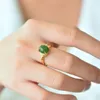 Cluster Anneaux Natural Hetian Jade Ring Gemstone Gold plaquée Gold Accessoires pour femmes bijoux de beauté