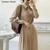 Casual Dresses Khaki Vintage Long Dress Woman Streetwear High Waist Gloss Shirt Office Lady Spring Autumn Elegant Business Female