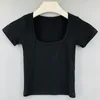 Aktive Hemden 2024 Sommer T-Shirt Square Kragen Schlanke Crop Tops T-Shirt Frauen Kurzarm Baumwolle Tee Frau Kleidung