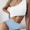 Women's Swimwear Qianmo Clothing 2024 New Bikini Color Block One Shoulder Conservative One Piece Swimsuit Womens Bikini Set