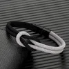 Charm Bracelets Men Women Stylish Two -Toned Bondage Rope Square Knot Bracelet Outdoor Adventure Clim Surf Bracelet With Black 316L Magnet Y240510