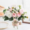 Fiori decorativi ghirlande bouquet rosa artificiale 5 forchette 5 teste 4 gemme decorazioni natalizie per casa fai da te soggiorno e arredi per la camera da letto matrimonio