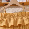 ملابس ملابس الأطفال 2pcs صفراء بلا أكمام كشكش لطيف Halter أعلى تنورة مخططة الأزياء اليومية