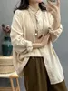 Blouses pour femmes Coton Coton Vintage Shirts Femmes Stand Collar Solid Top Girl Lot Sprile Vergique Casual Spring T30496QC