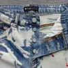 Lila Marke Jeans dünne elastische Krawatte gefärbt schwer gefertigte High Street Perforierte Jeans