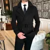 Jaqueta masculina de Tweed Man With Belt Autumn Winter Smart Smart Casual Start Down Down Masculino Slim Fit Double Breastted Blazers 1 Piece