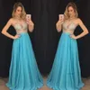 Vente chaude Bling 2019 Robes de bal Crystal perle du cou licou de couches formelles de soirée sexy illusion une ligne en mousseline de soie robe de fête M44 0510