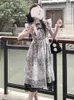 Sukienki imprezowe Summer Bow elegancka mini sukienka kobiet marszczyzna flousz vintage Koreańska projektantka mody Princess Cute 2024
