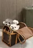 Designer Pet Carrier Bags Luxe huisdier Carrier Bruin Leer Klassiek Logo Pet Uitgaande tas Teddy Aviation Bag Web Venster Handgrepen 2 Maten TOTE TAG