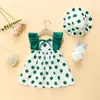 Meisjesjurken (0-3 jaar oud) zomer Baby Polka Dot Small Flying Sleeve Princess Dress Leuk Beach met hoed