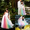 Vestidos de noiva 2018 colorido arco -íris vestidos de noiva góticos góticos, sem cinto, vestidos de noiva exóticos de azul vermelho roxo