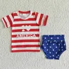 Clothing Sets Fashion Blue White Star Red Gauze Lace Sleeveless Briefs Bummies Suit Wholesale Boutique Children Clothes RTS