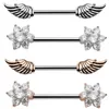 Anneaux de mamelon 2pcs Zircon de haute qualité et ailes d'ange Plume Angel ailes de carrosseme mamelon bijoux femmes Barbell Couverture mammaire bijoux Y240510