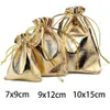 3PCS Wrap Prezent 25pcs 7x9/9x12/10x15 cm Pakowanie Pakowanie Worki na prezenty Gold Color Biżderska Torba Weddna Prezenta